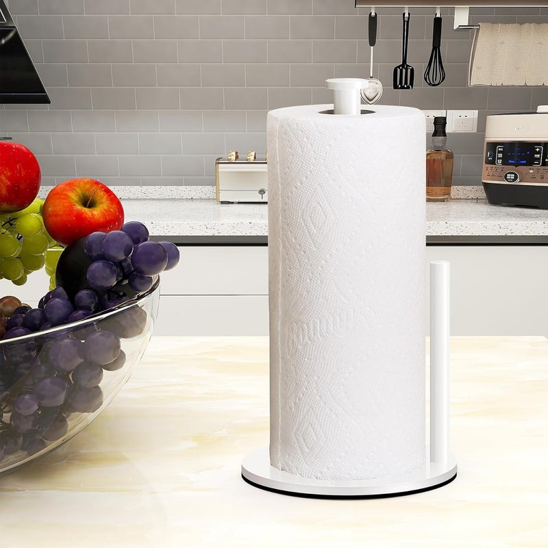 OBODING Paper Towel Holder Countertop, , White Kitchen Paper Towel Holder Stand for Kitchen and Bathroom Organization, Stainless Steel Paper Towel Holders for Standard and Large Rolls (White) - Image 3